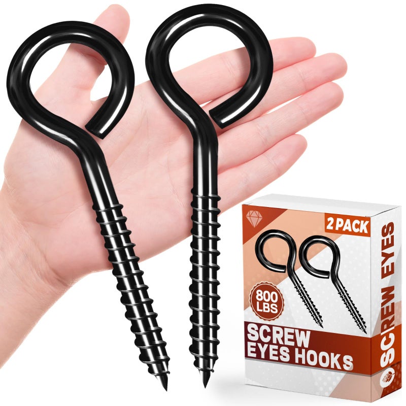 ZAUGONTW 2PCS 6 Inch Heavy Duty Screw Eyes Hooks  Self Tapping Eyelet Screws Eye Bolts  800LBS Breaking Strength  Screw in Eye Hooks for Wood Securing Cables Wire - Image 1